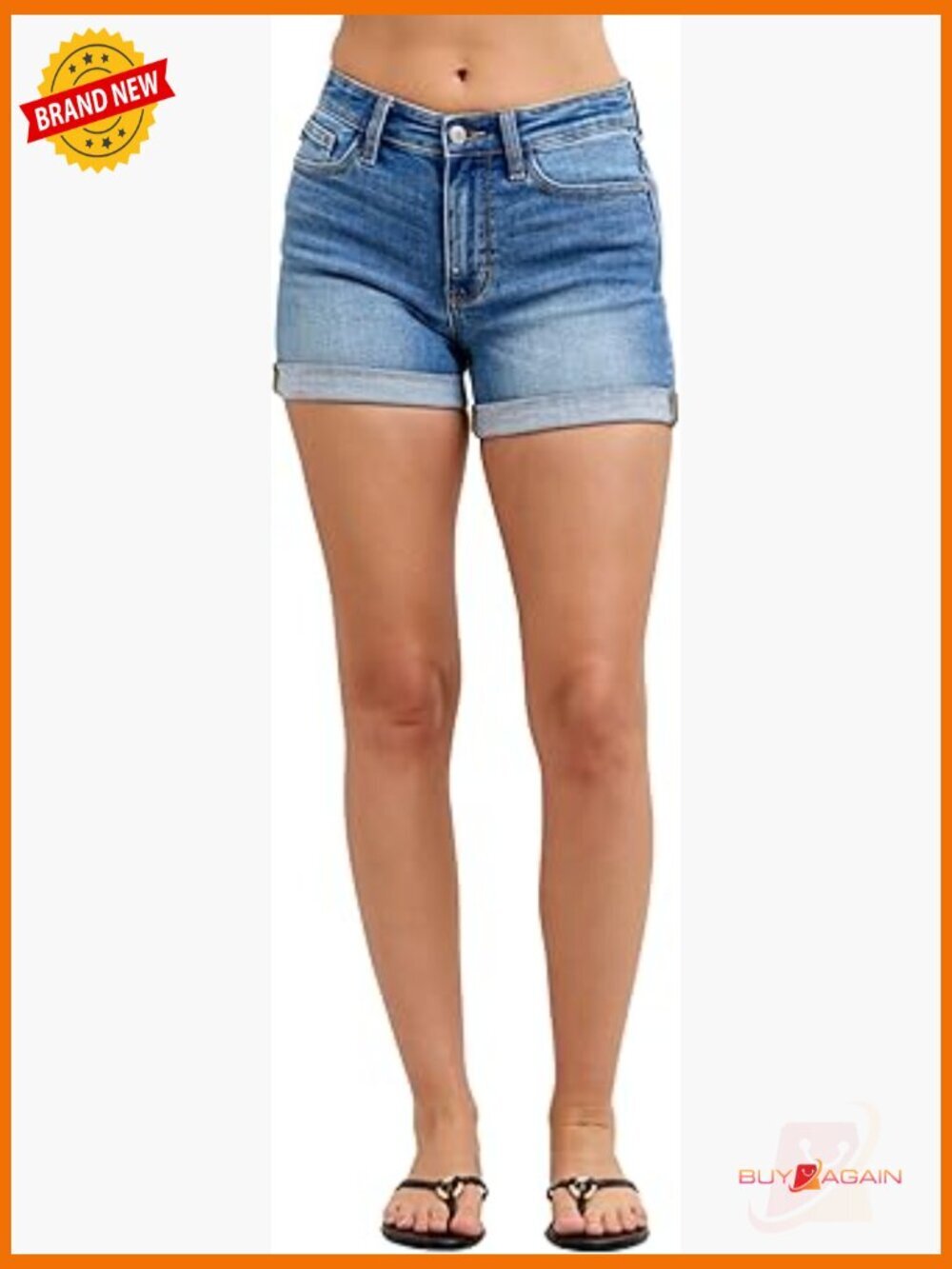 Mid Rise Cuffed Slim Denim Shorts with Stretch